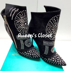 Lauren Lorraine | Women's Suede & Rhinestone Accented Booties